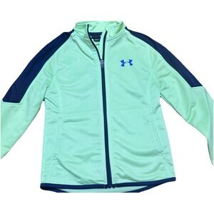 Under Armour Track Jacket Boys Size 6. Neon Green Blue Sleeves Full zip
